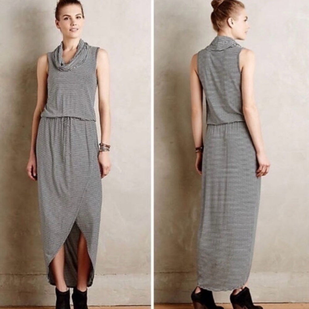 Anthropologie Dolan Sleeveless Cowl Neck Striped Maxi Dress Black/White Size S